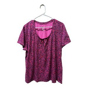 JMS Short Sleeve Pink Floral Print Top, Plus Size 1X, Pre-owned